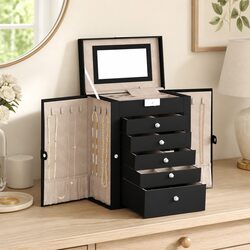 Jewellery Box Specifications: 6-Layer Black Organiser
