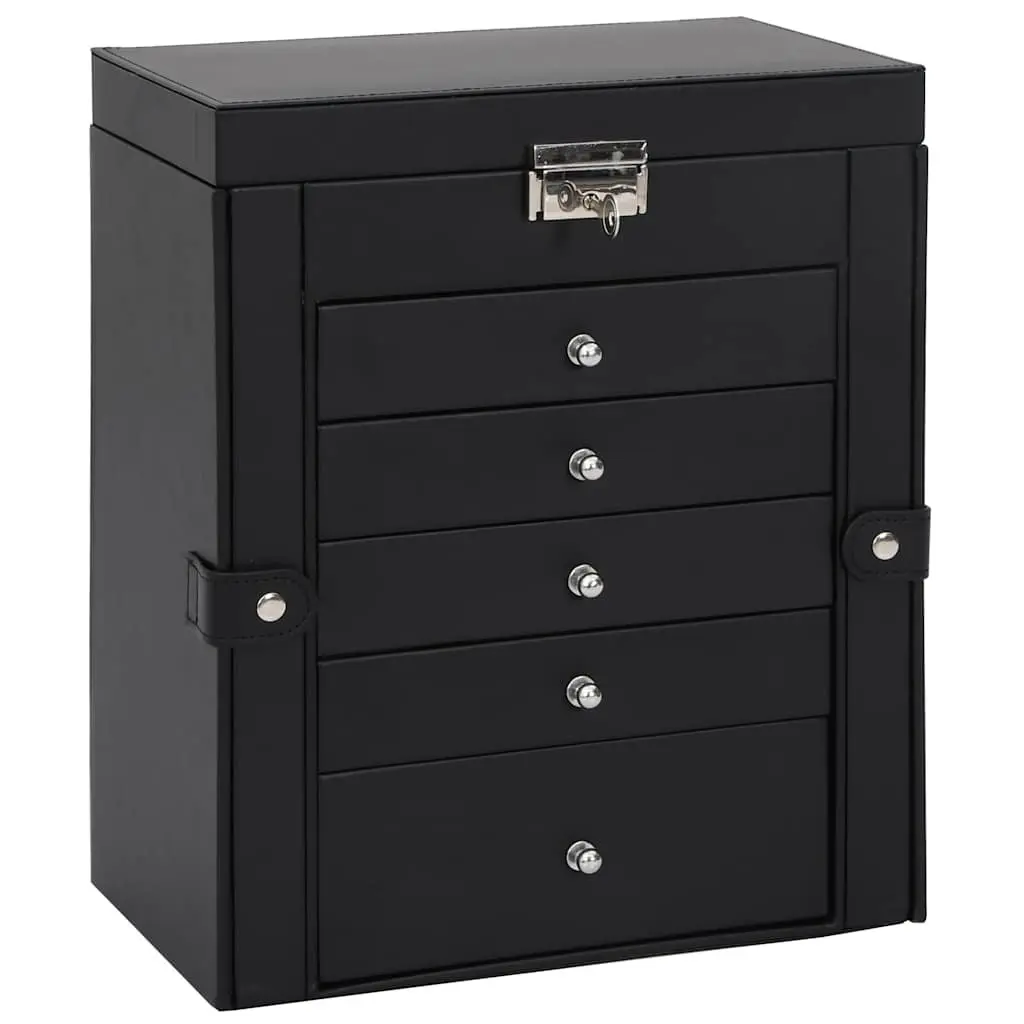 Jewellery Box Organiser Storage Case for Use in Bedroom 6 Layer with Mirror Lockable Black