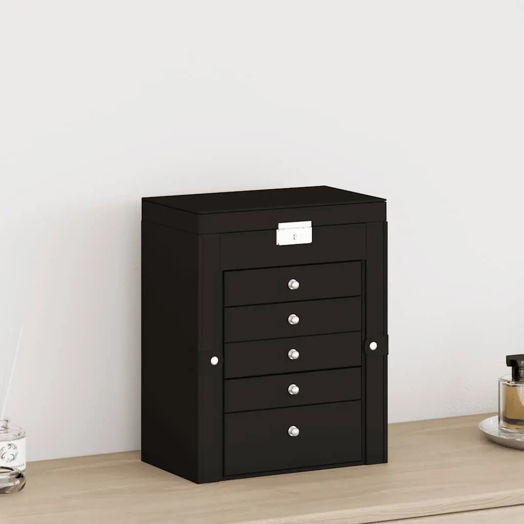Jewellery Box Organiser Storage Case for Use in Bedroom 6 Layer with Mirror Lockable Black