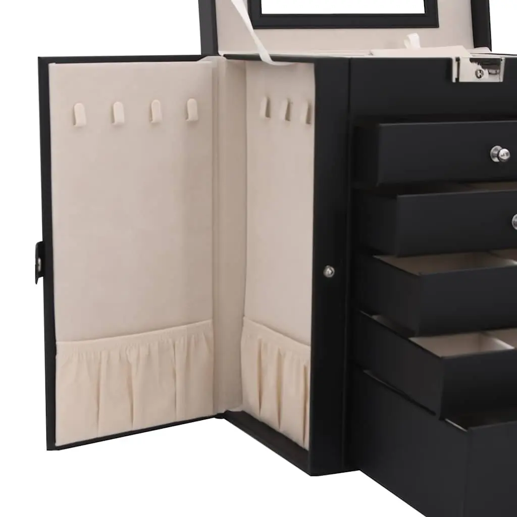 Jewellery Box Organiser Storage Case for Use in Bedroom 6 Layer with Mirror Lockable Black