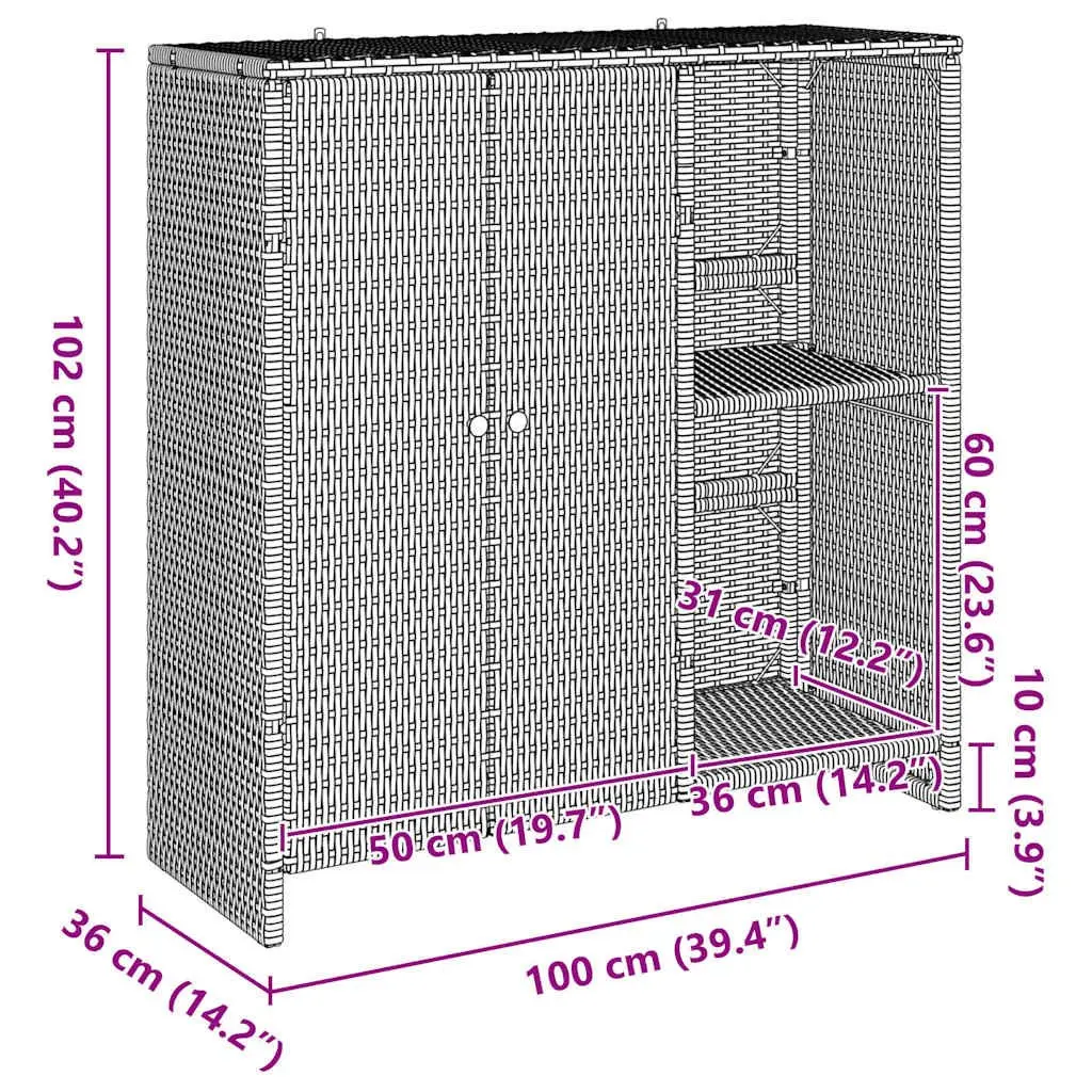 Black Rectangular Storage Cabinet with Rattan Construction