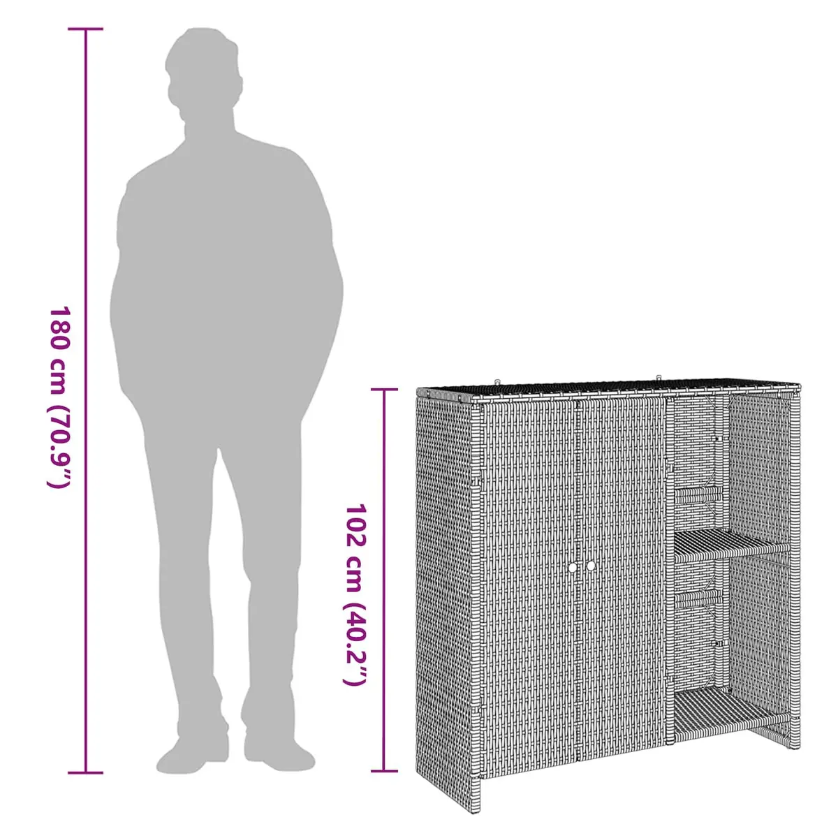 Black Rectangular Storage Cabinet with Rattan Construction