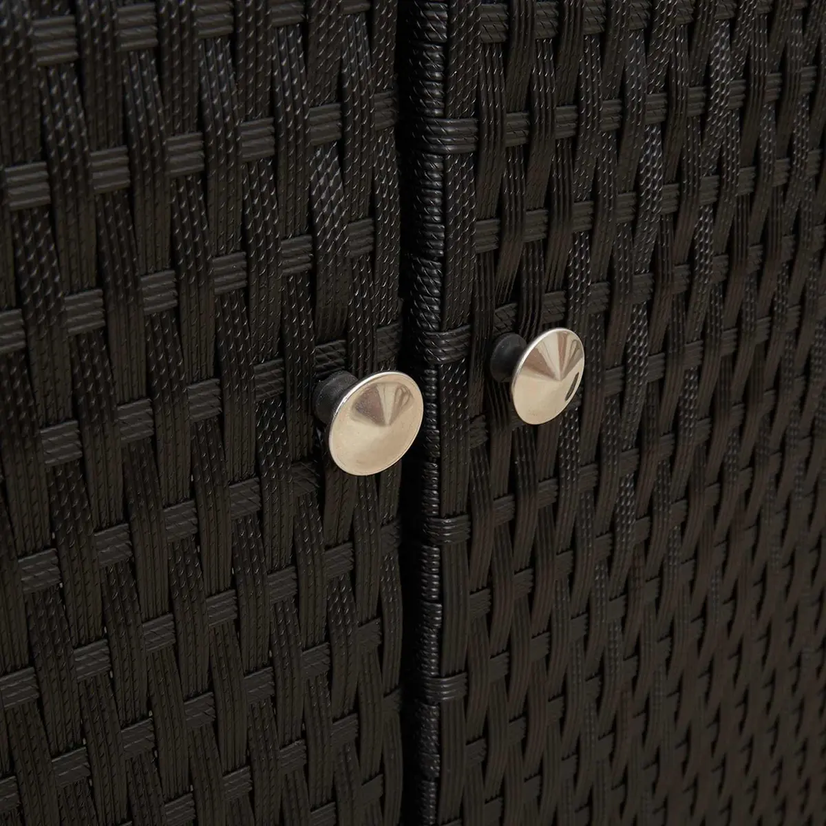 Black Rectangular Storage Cabinet with Rattan Construction