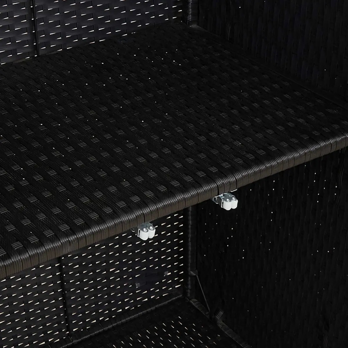 Black Rectangular Storage Cabinet with Rattan Construction