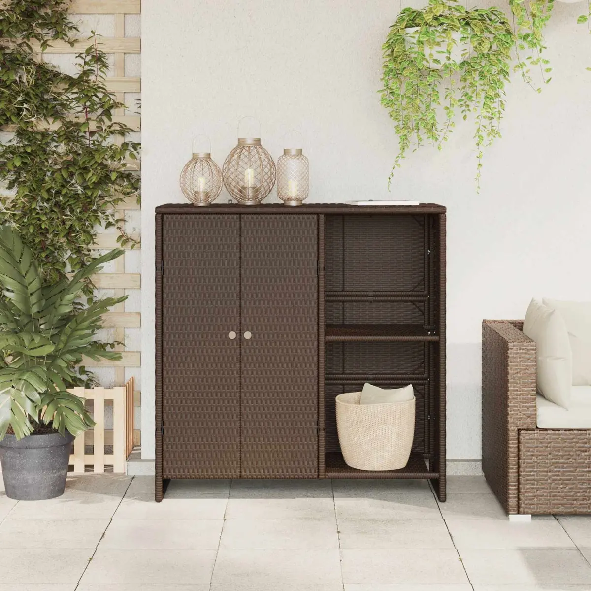 Storage Cabinet Rattan Living Room 100 x 36 x 102 cm Rectangular