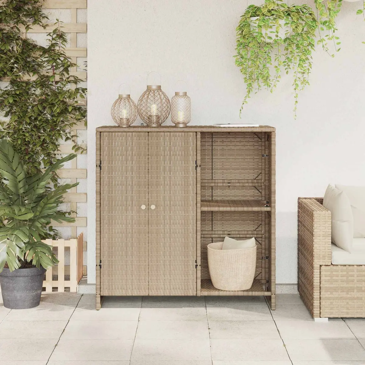 Rattan Storage Cabinet with Adjustable Shelves