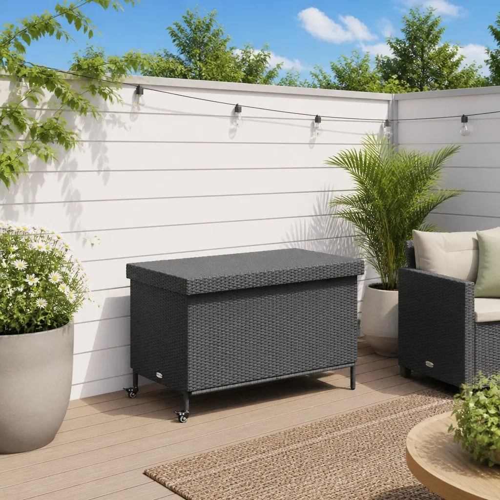 Garden Storage Box with Wheels Black Outdoor Furniture Patio Deck Cushion