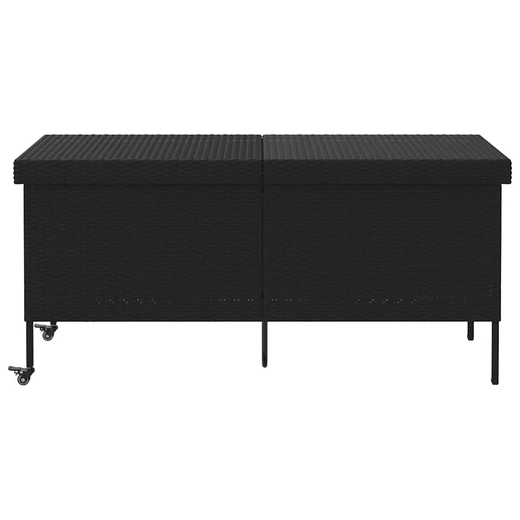Outdoor Storage Box with Wheels Black Garden Furniture Poly Rattan 160x55x75cm