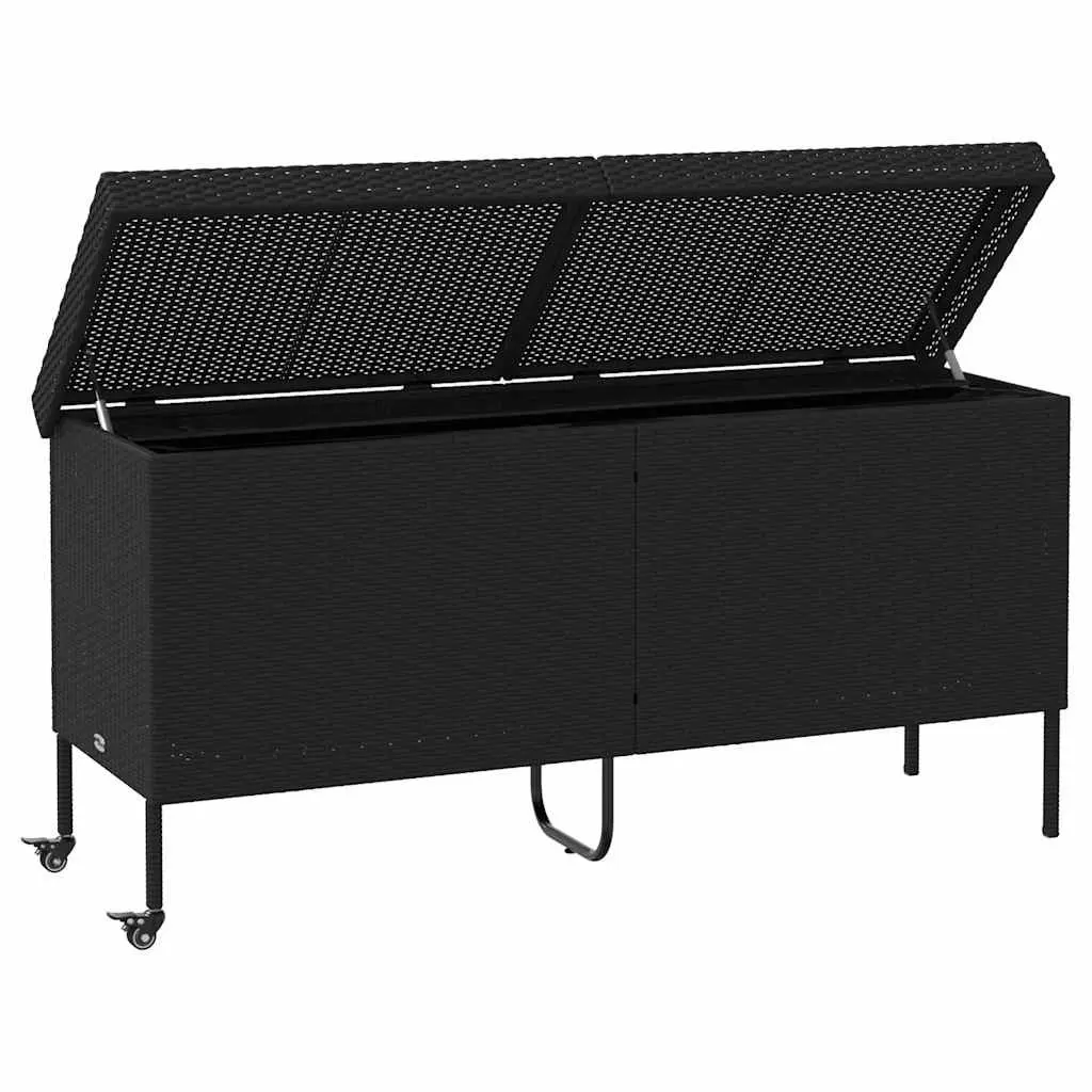 Outdoor Storage Box with Wheels Black Garden Furniture Poly Rattan 160x55x75cm
