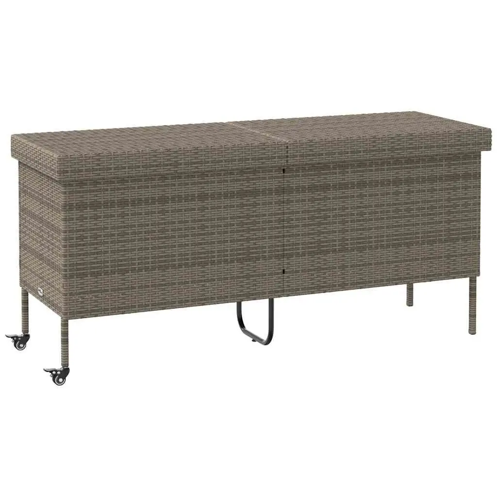 Garden Storage Box with Wheels Grey Outdoor Furniture Rattan Deck Patio