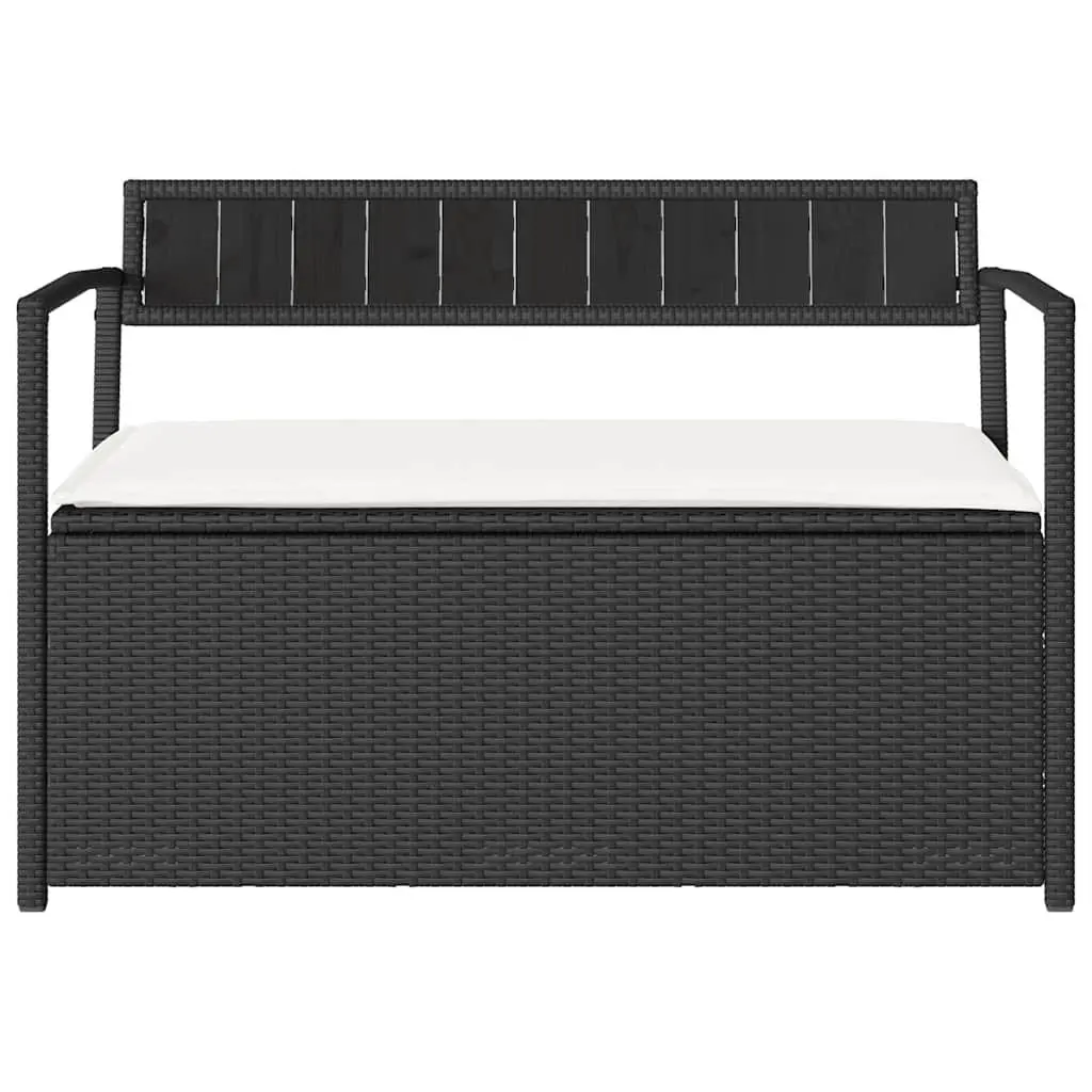 Garden Storage Bench with Cushion Black Poly Rattan Outdoor Seating Organiser