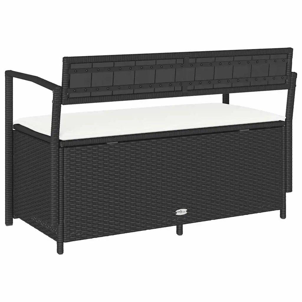 Garden Storage Bench with Cushion Black Poly Rattan Outdoor Seating Organiser