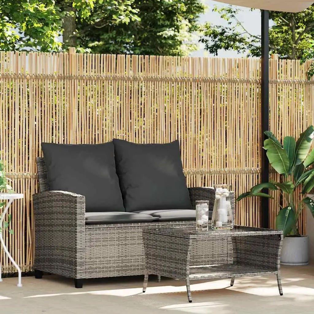 Garden Sofa Set 2-Seater Outdoor Furniture with Cushions and Table Grey