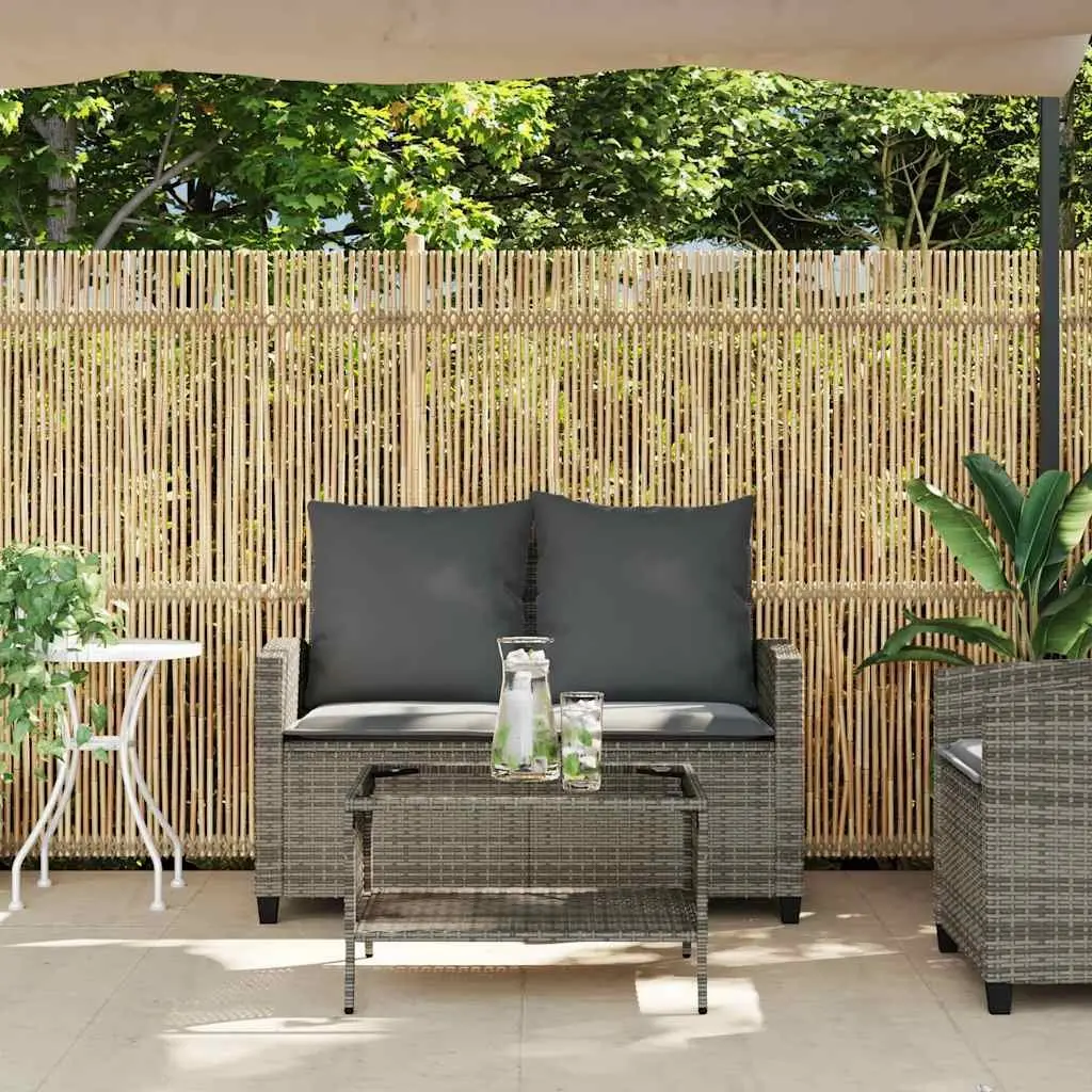 Garden Sofa Set 2-Seater Outdoor Furniture with Cushions and Table Grey