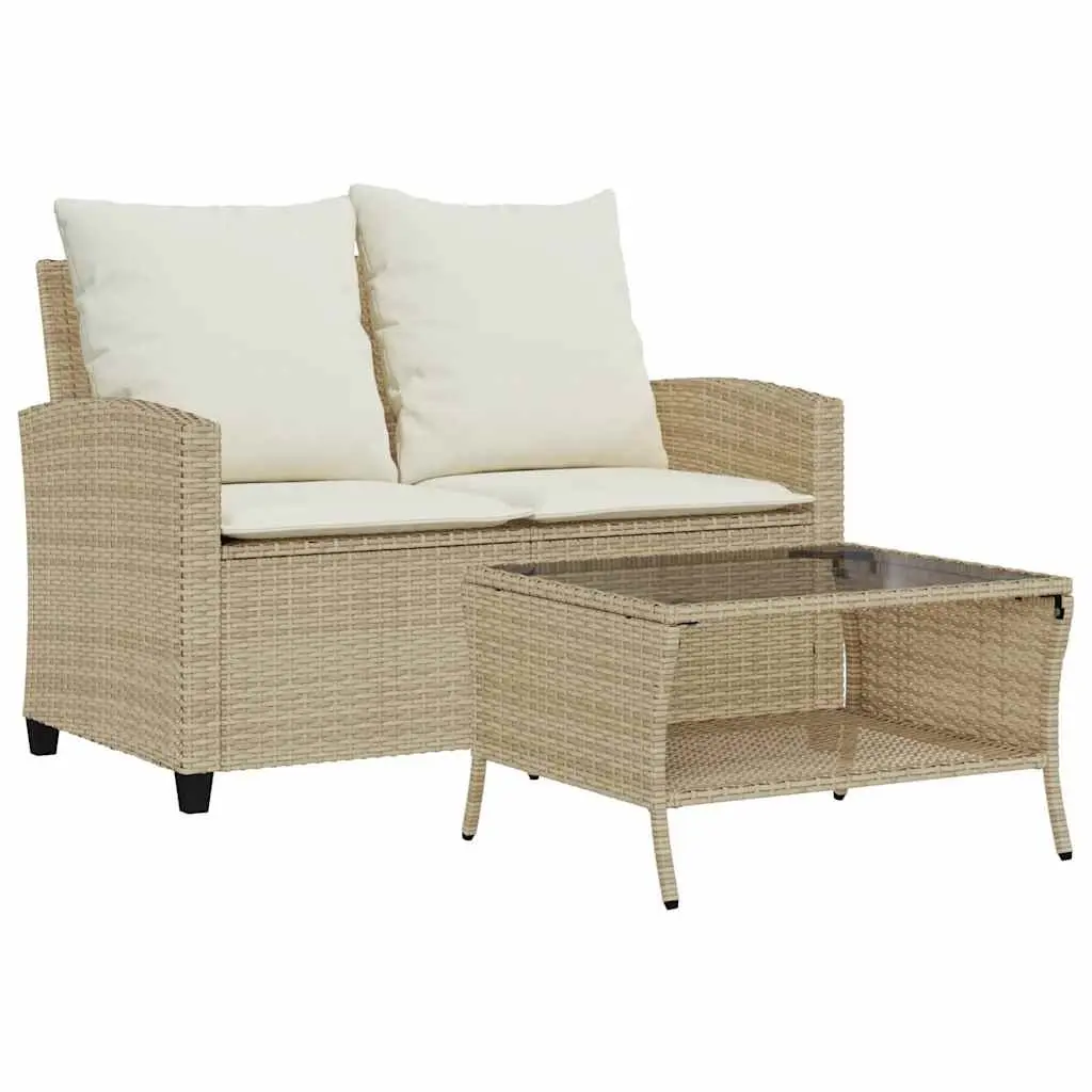 Garden Sofa Outdoor 2-Seater with Cushions Glass Table Beige