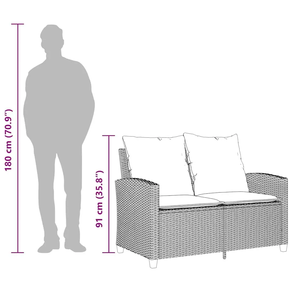 Garden Sofa Outdoor 2-Seater with Cushions Glass Table Beige