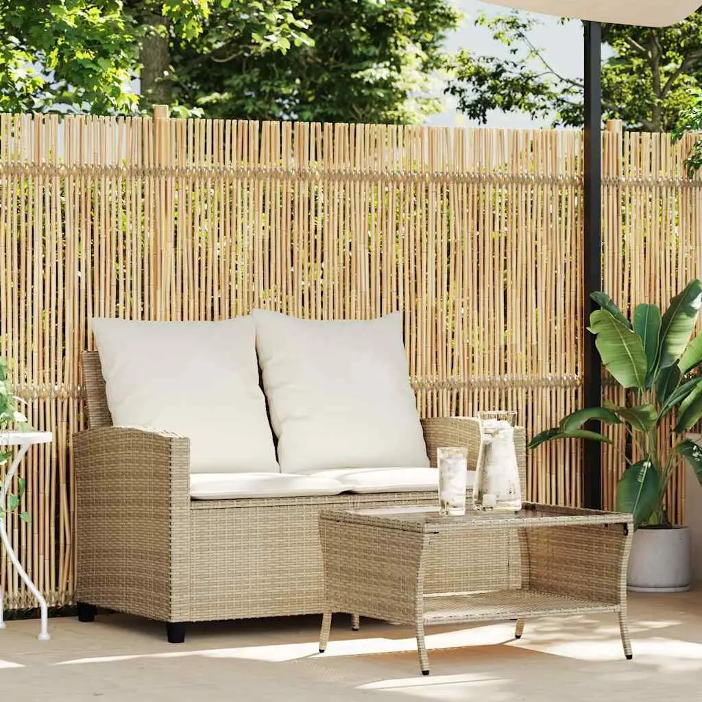 Garden Sofa Outdoor 2-Seater with Cushions Glass Table Beige