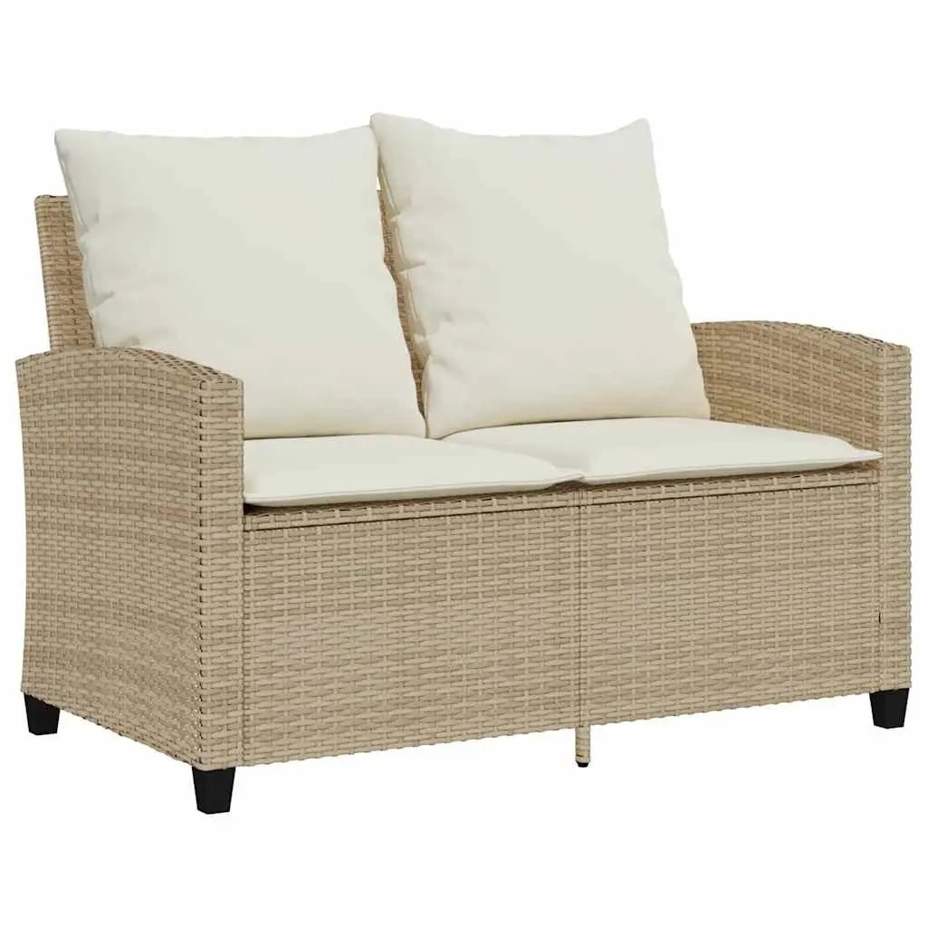 Garden Sofa Outdoor 2-Seater with Cushions Glass Table Beige