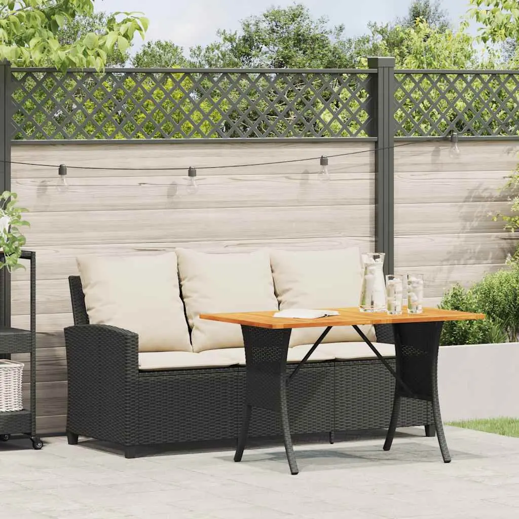 Garden Sofa 3-Seater for Patio Black Poly Rattan with Acacia Wood Table