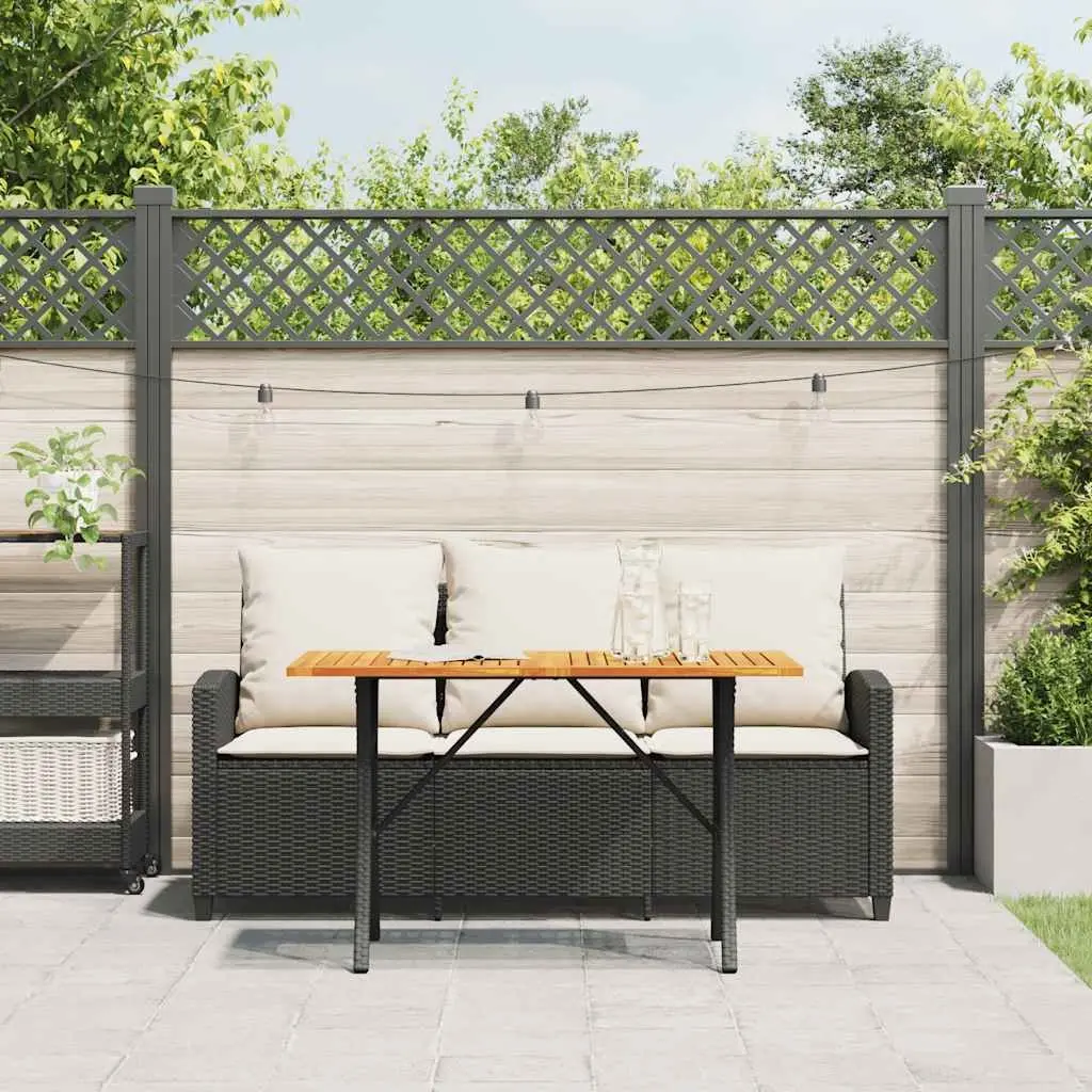 Garden Sofa 3-Seater for Patio Black Poly Rattan with Acacia Wood Table