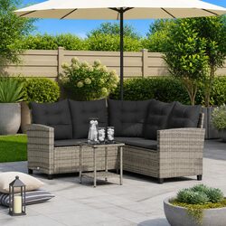 L-Shaped Garden Sofa Specs: Grey Poly Rattan Design