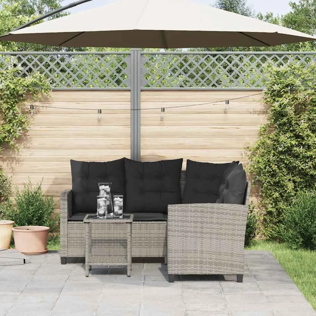 L-Shaped Garden Sofa Set with Table & Cushions Grey Poly Rattan Outdoor Lounge