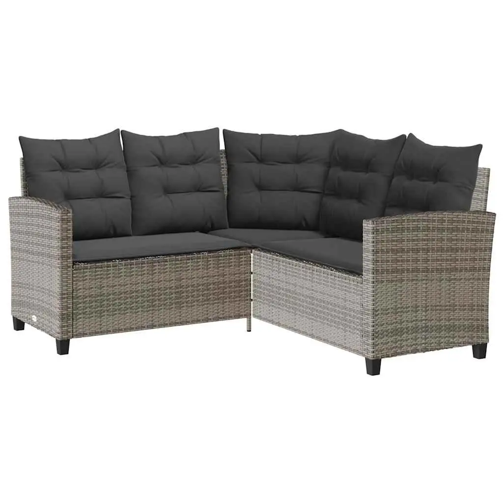 L-Shaped Garden Sofa Set with Table & Cushions Grey Poly Rattan Outdoor Lounge