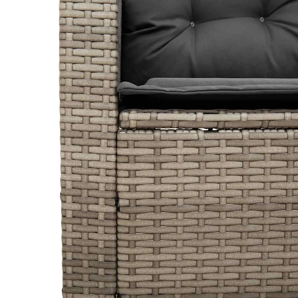 L-Shaped Garden Sofa Set with Table & Cushions Grey Poly Rattan Outdoor Lounge