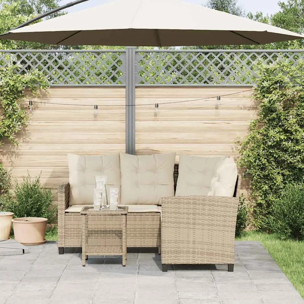 L-Shaped Garden Sofa Set with Table and Cushions Beige Outdoor Furniture