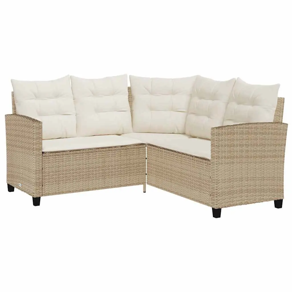 L-Shaped Garden Sofa Set with Table and Cushions Beige Outdoor Furniture