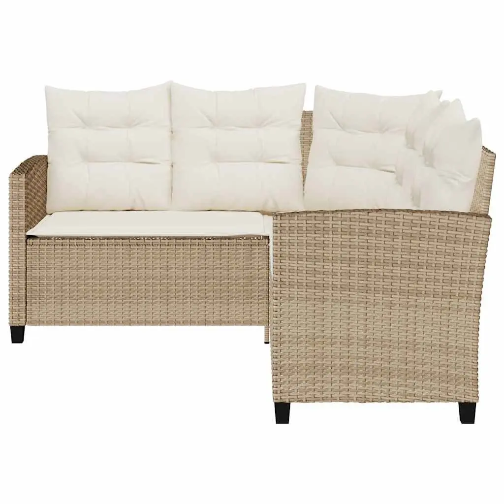 L-Shaped Garden Sofa Set with Table and Cushions Beige Outdoor Furniture