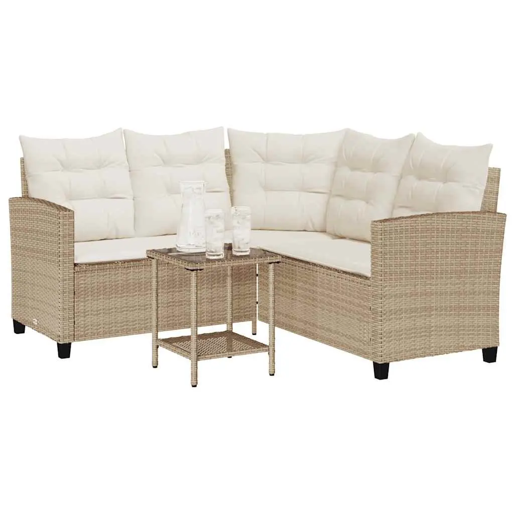 L-Shaped Garden Sofa Set with Table and Cushions Beige Outdoor Furniture