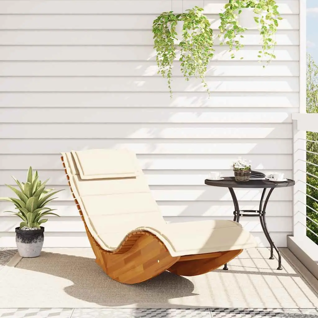 Wooden Rocking Sun Lounger Patio Garden Relaxation Chair with Cushion Brown