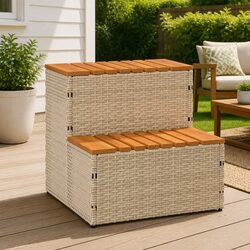 Hot Tub Step Beige 50x50x50.5cm Spa Rattan Wood Outdoor Pool Entry Stool