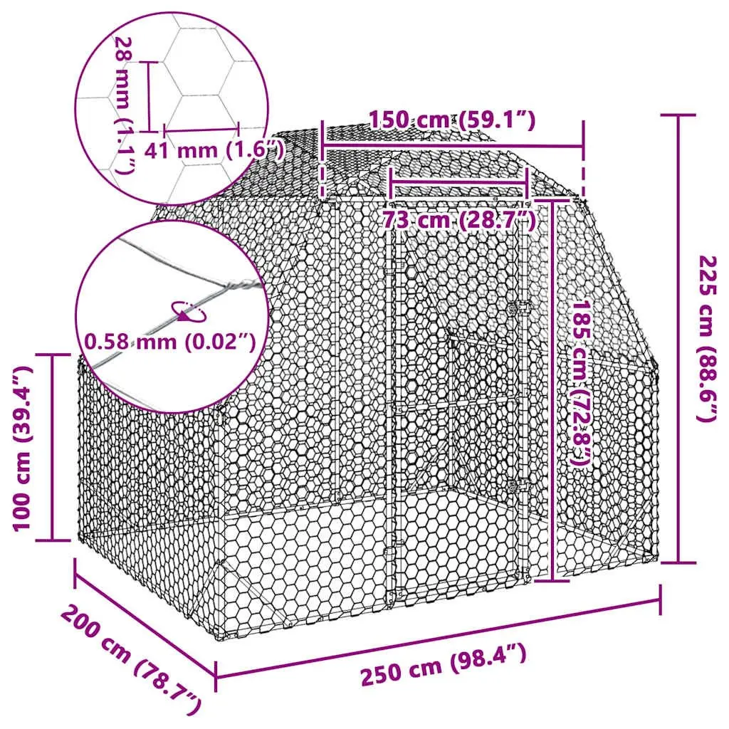 Chicken Run 2.5x2x2.25m Walk-In Coop Enclosure Hexagonal Mesh Wire Silver