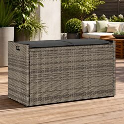 Outdoor Storage Bench with Cushion - 100cm Grey Poly Rattan