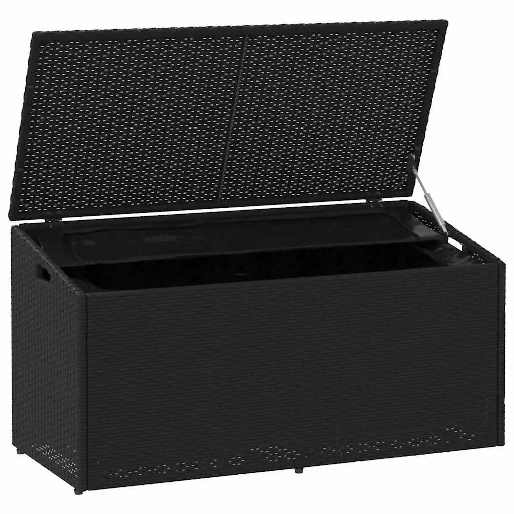 Outdoor Storage Box Black Garden Furniture Poly Rattan 110x50x58cm Bench Deck