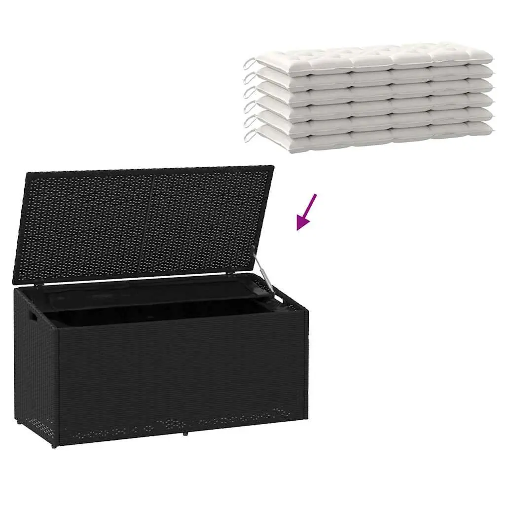 Outdoor Storage Box Black Garden Furniture Poly Rattan 110x50x58cm Bench Deck