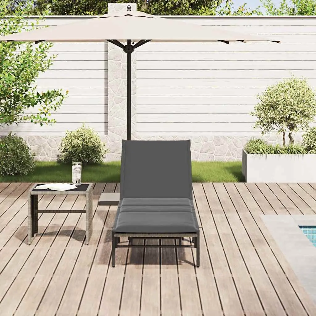 Sun Lounger Outdoor Furniture Adjustable Backrest Grey Poly Rattan