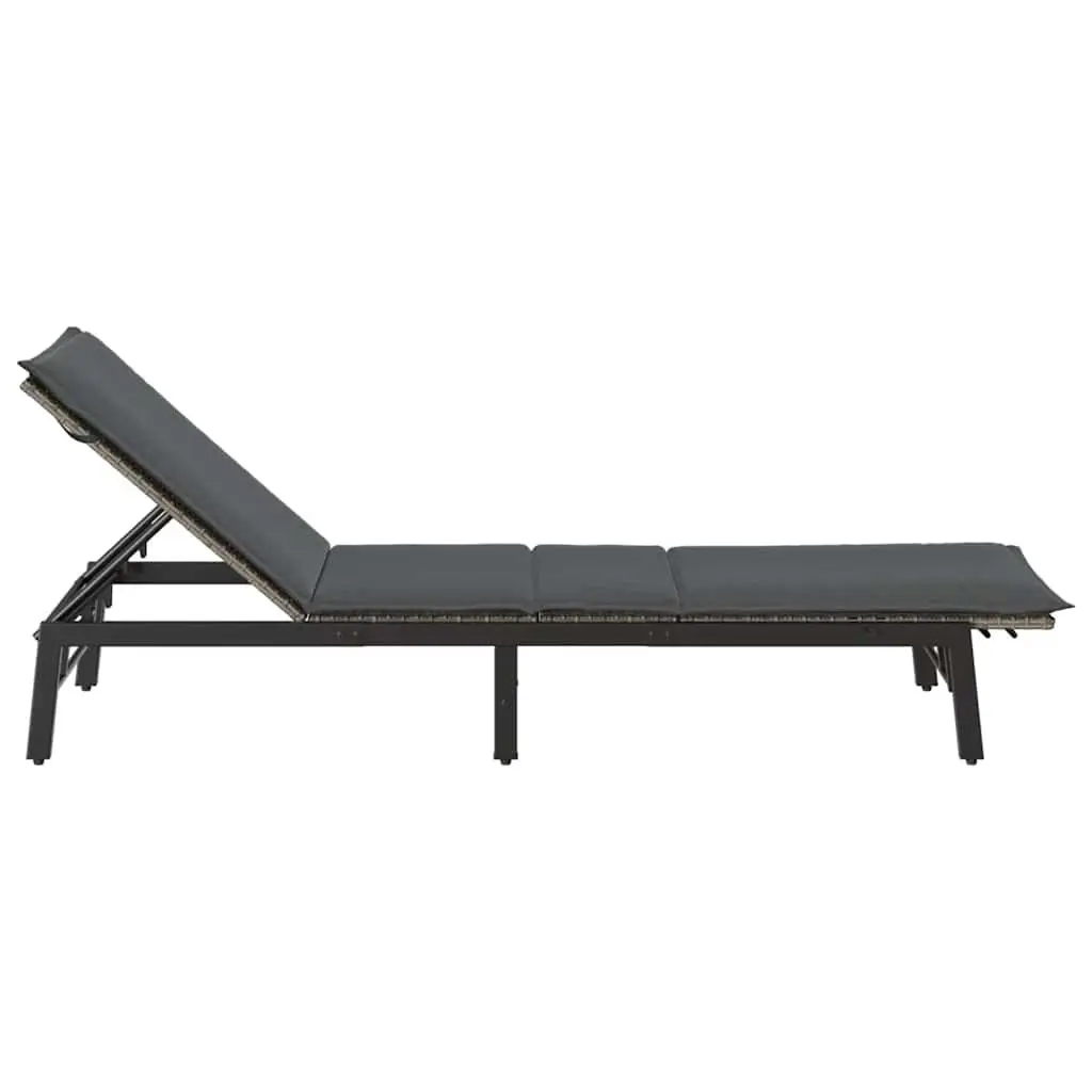 Sun Lounger Outdoor Furniture Adjustable Backrest Grey Poly Rattan