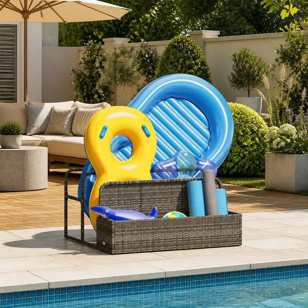 Poolside Float Storage Basket Grey Outdoor Garden 110x100x57 cm