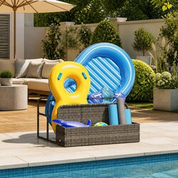 Poolside Float Storage Basket Grey Outdoor Garden Patio Rattan Organiser