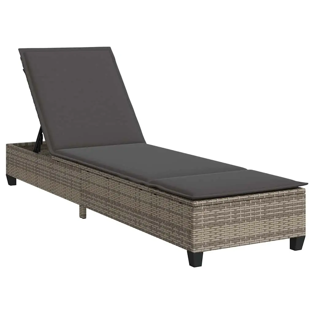 Sun Lounger Outdoor Garden Furniture Grey Adjustable Recliner Poly Rattan