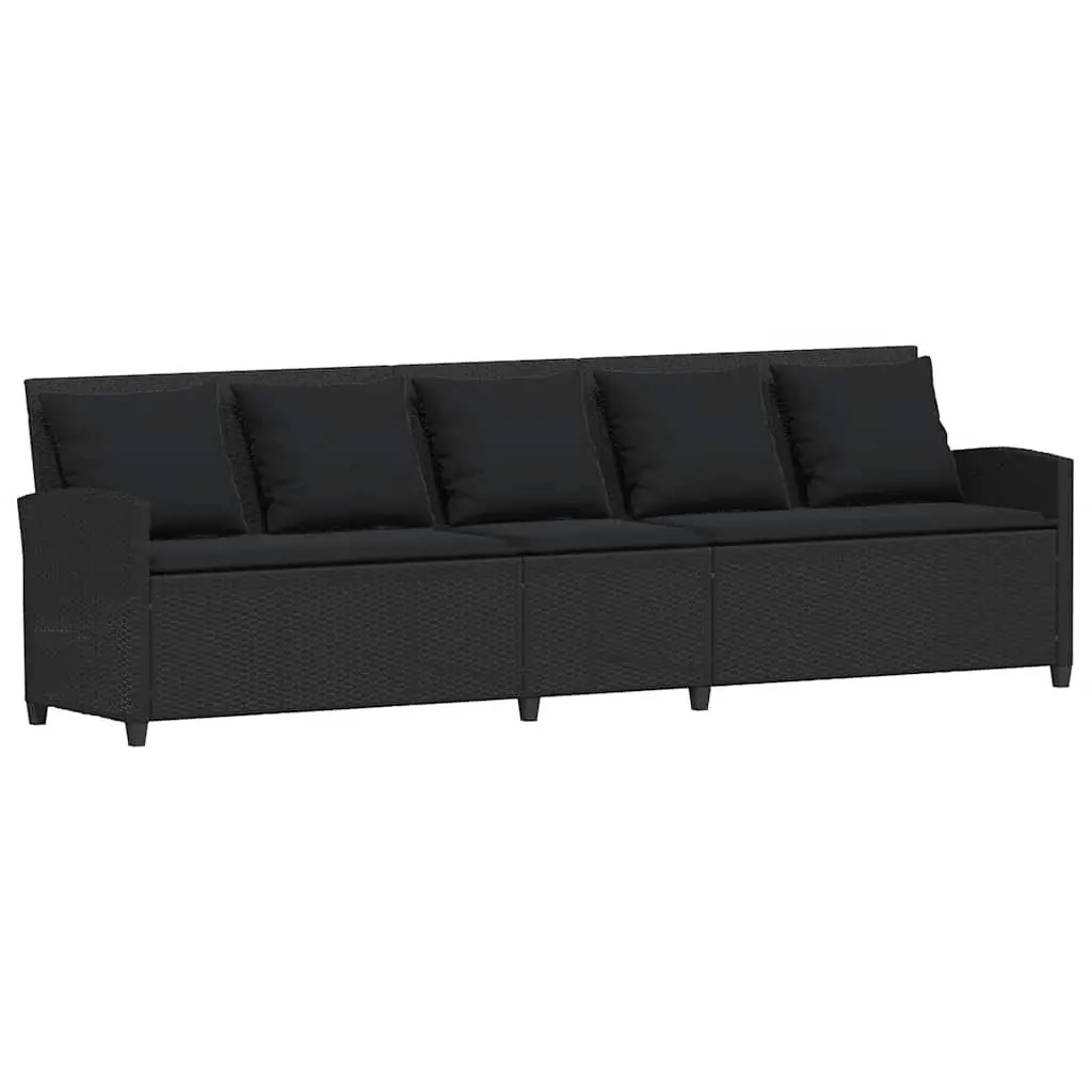 Outdoor Lounge Set 5-Seater Garden Sofa Black Poly Rattan with Cushions