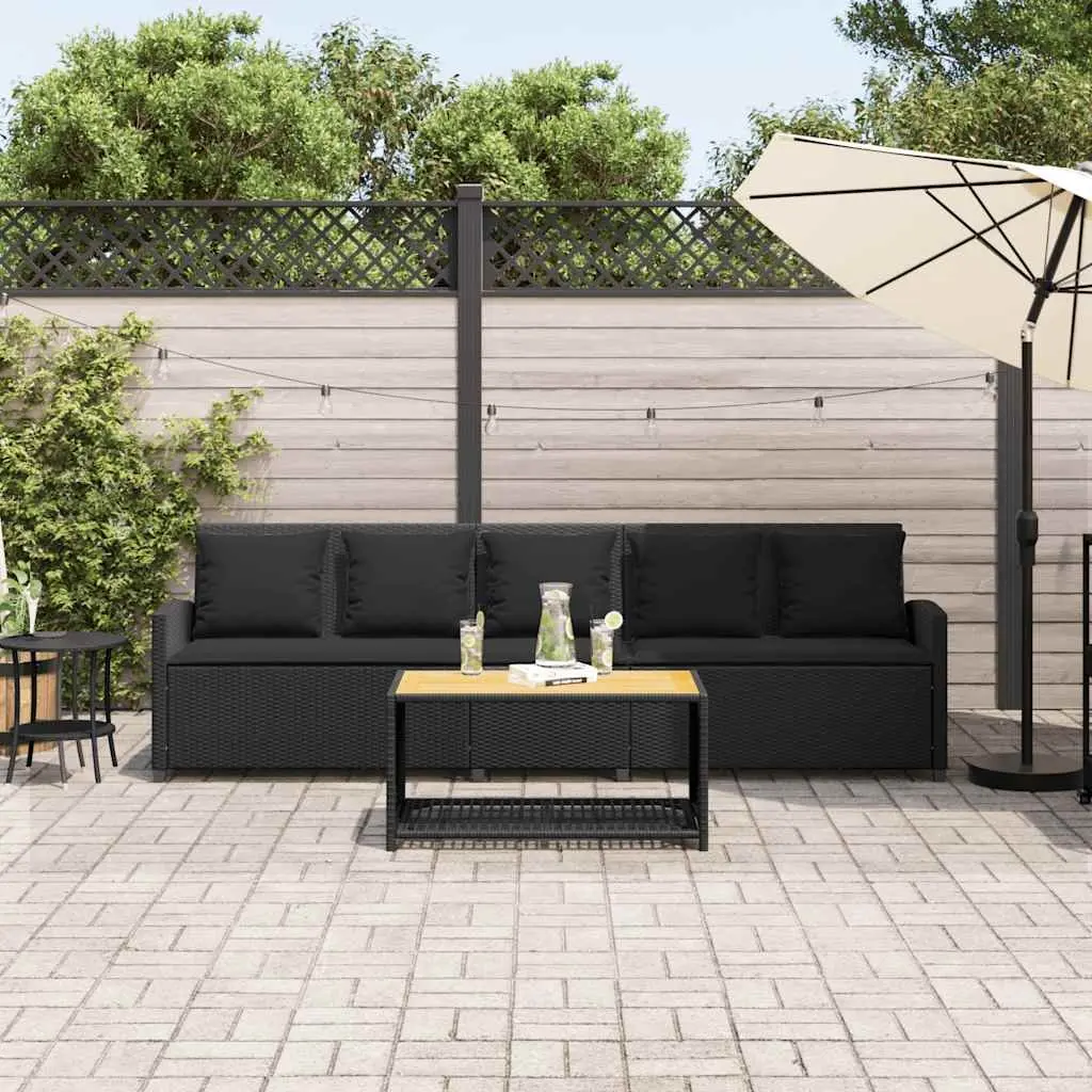 Outdoor Lounge Set 5-Seater Garden Sofa Black Poly Rattan with Cushions