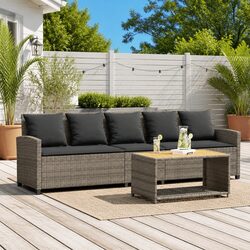 Garden Sofa 5-Seater Outdoor Furniture Set with Cushions Grey Poly Rattan
