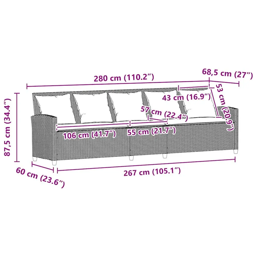 Garden Sofa Outdoor 5-Seater Grey Rattan