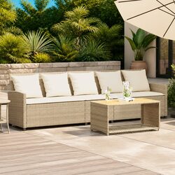 5-Seater Garden Sofa: PE Rattan, Steel Frame, Beige