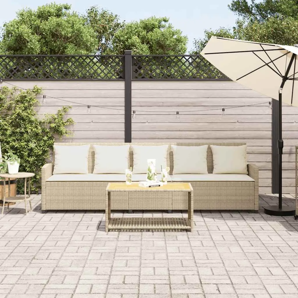 Garden Sofa 5-Seater with Cushions Beige Poly Rattan Outdoor Patio Lounge Set