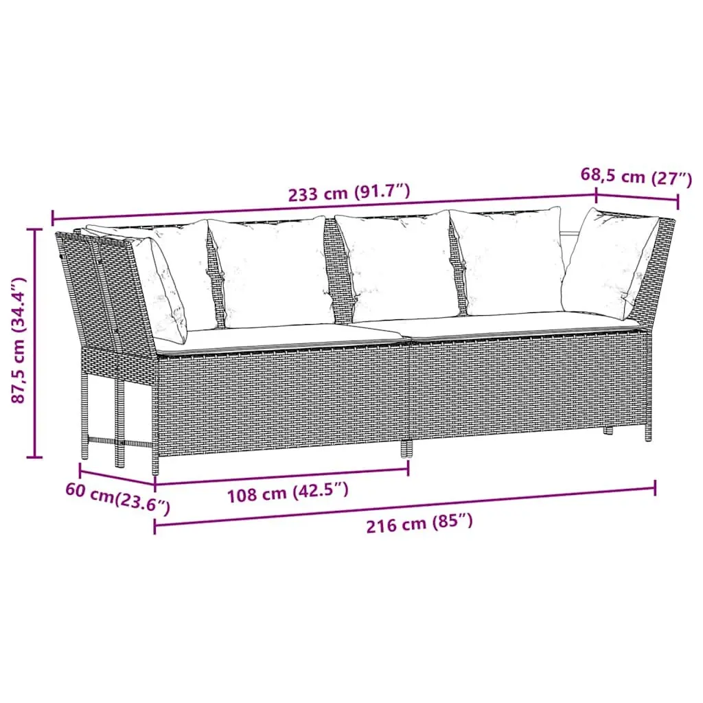 Garden Sofa Outdoor Patio Modular Black PE Rattan with Cushions